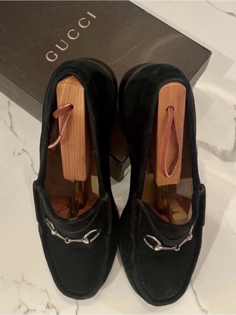 GUCCI Women's Authentic 8.5B Black Suede Silver Horse-bit Loafers - Picture 7 of 13
